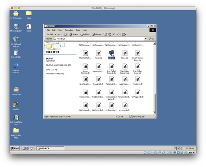 Screenshot of multiple file thumbnails in a folder labelled ‘Project’ with ‘pcproj1’ highlighted by the cursor