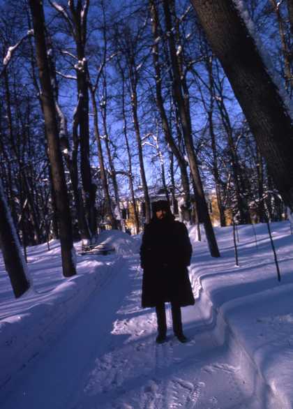 David King at Leninskie Gorki, the dacha where Lenin died, located on the outskirts of Moscow, 1970s, The David King Collection (TGA 20172/1/3/1/11)