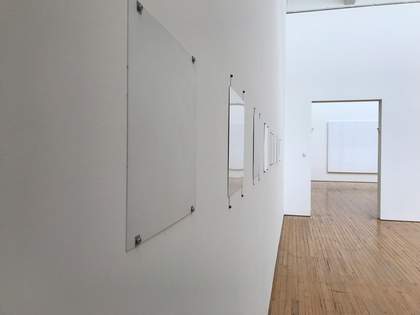 Raking light view of works by Robert Ryman on permanent display at DIA:Beacon, December 2017