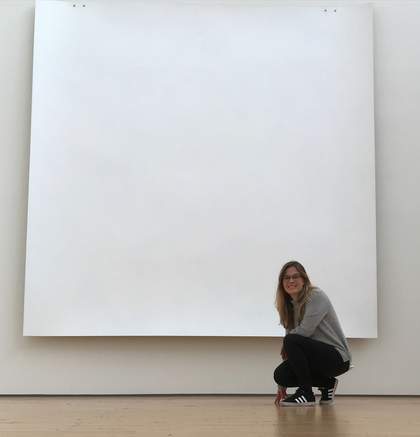 Lise Steyn in front of Robert Ryman’s Consort 1988, DIA:Beacon, December 2017