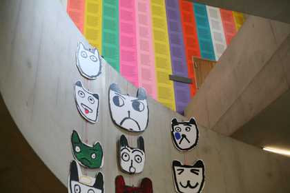 Emoji Panda Mobile by Ariel hanging in Tate Modern concourse space