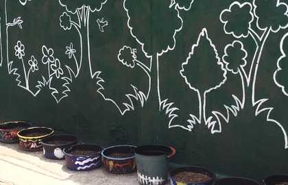 Plant pots and drawing of plants