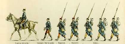 Planche 2. Infanterie de ligne (Plate 2: Infantry of the Line) Illustration from Jean Augé, L'Armée française d'Août 1914, Paris 1935