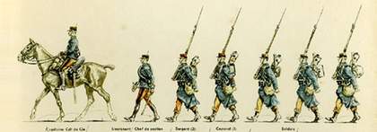 Planche 2. Infanterie de ligne (Plate 2: Infantry of the Line) Illustration from Jean Augé, L'Armée française d'Août 1914, Paris 1935