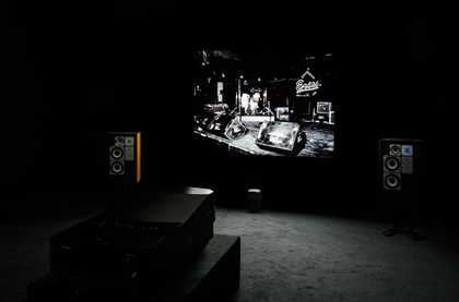 Installation view of Mark Leckey's Dream English Kid, 1964–1999 AD, 2015, at Cabinet, London, 2015