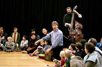 Nico Brown and Martin Brunsden leading an orchestra workshop