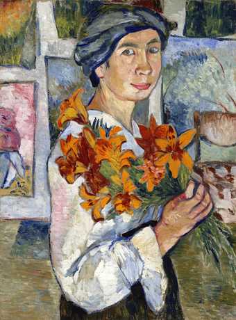 self-portrait of woman with flowers