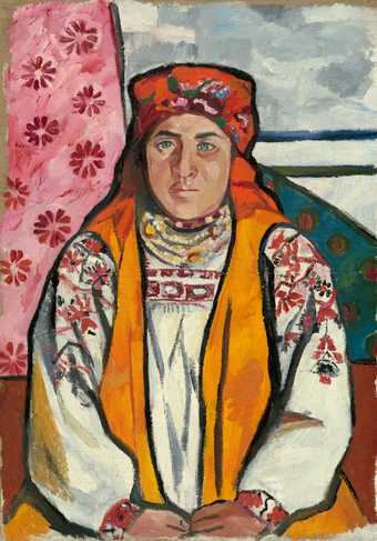 painted portrait of a woman in traditional russian dress