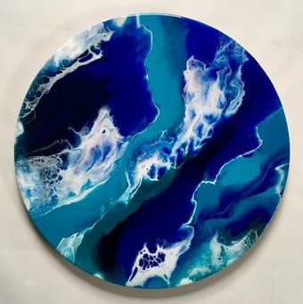 circular painting of an abstract seascape