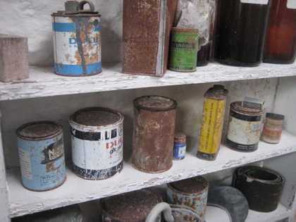 Barbara Hepworth studio paint tins on shelf