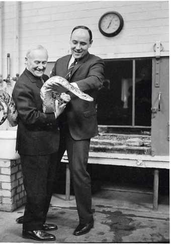 Joan Miró and Desmond Morris in the reptile house at London Zoo 1964, photographed by Lee Miller