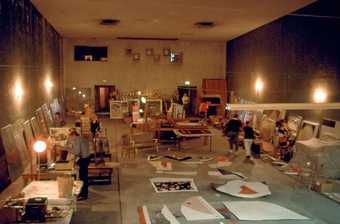John Baldessari studio with work displayed for the last time before burning in Cremation Project in 1970