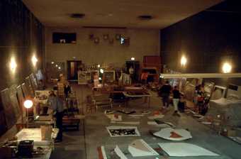 John Baldessari’s studio with works gathered together in preparation for Cremation Project 1970