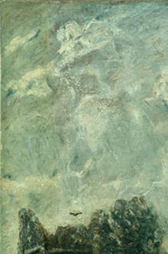 Detail from Sketch for Hadleigh Castle, upper left, showing yellow hue to paint at extreme left edge