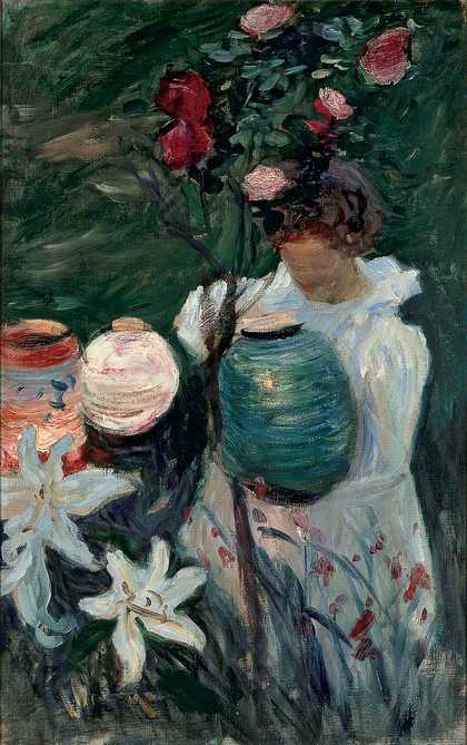 John Singer Sargent, Sketch for 'Carnation, Lily, Lily, Rose', 1885, oil paint on canvas, 72.4 × 47 cm
