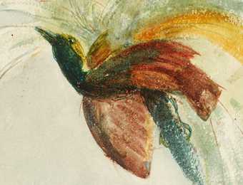 John William Inchbold Suggestive Study Paradise Head of a Girl and a Bird of Paradise 1864 1865 detail depicting a bird of paradise