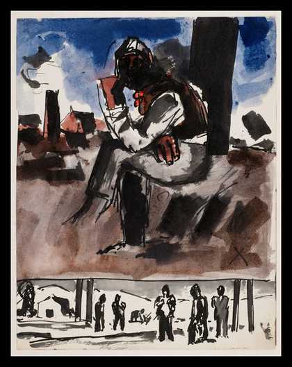 Josef Herman Ystradgynlais, main street (Notes from a Welsh Diary) 1953