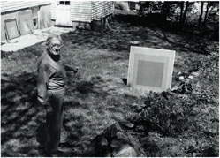 Walter Rudel, Josef Albers outside 8 North Forest Circle with Homage