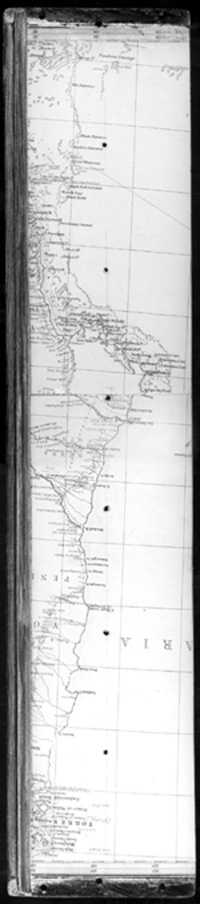 The map affixed to the underside of the top of the box, showing the east and west coastlines of the peninsula of Queensland, Australia, joined to create a continuous coast