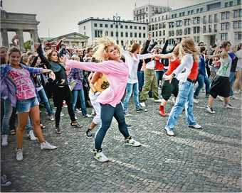 Participants in a Michael Jackson Zombie Flashmob at the Brandenburg Gate Berlin 2009
