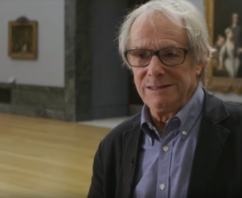 film still of Ken Loach talking about how he is inspired by the work of William Hogarth