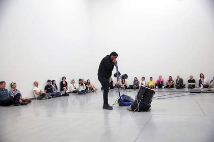 Kevin Beasley, Movement II: BEATEN-FACE/TOMS/ARMS, TIES, & LEG/FLOOR/BODY/BASS 2016.