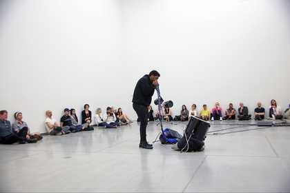 Kevin Beasley, Movement II: BEATEN-FACE/TOMS/ARMS, TIES, & LEG/FLOOR/BODY/BASS 2016.