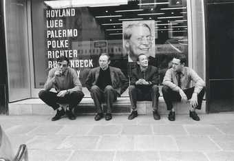 Konrad Lueg, Sigmar Polke, Blinky Palermo and Gerhard Richter in front of Galerie Heiner Friedrich, Cologne 1967
