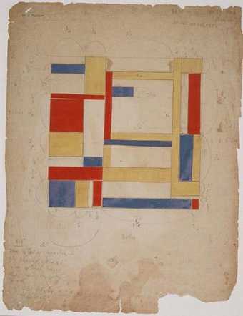 Marlow Moss preliminary drawing for Untitled (White, Black, Blue and Yellow)