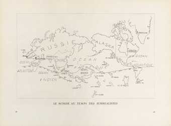 simple line drawing of the world map with captions in French.