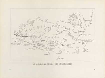 simple line drawing of the world map with captions in French.