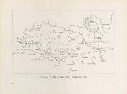 simple line drawing of the world map with captions in French.