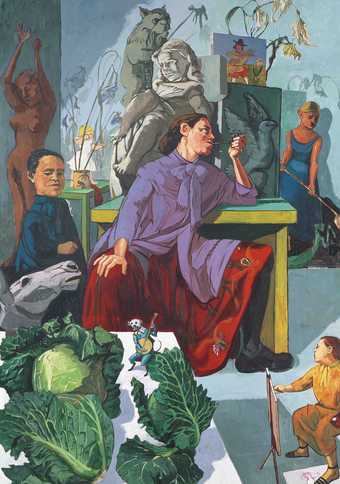 paiting of a woman painting in her studio