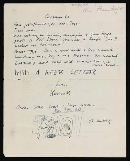 Letter from Kenneth Armitage to Joan Moore, addressed Corsham Court 1951