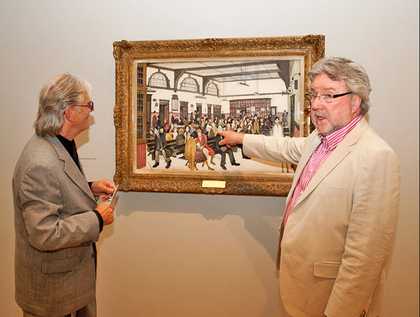 Michael Coleman and Kevin Parrott of the music duo Brian and Michael at the opening reception for Lowry and the Painting of Modern Life at Tate Britain, 25 June 2013