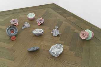 Lucy Skaer Solid Ground Liquid to Solid in 85 years fragments of pottery displayed on the gallery floor