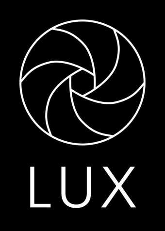 Black and white image of Lux logo which consists of the word Lux and a geometric circle above it