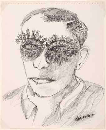 Ink portrait of man with plants growing from his eyes
