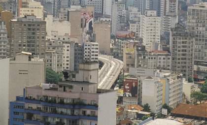 A film still showing skyscraper buildings