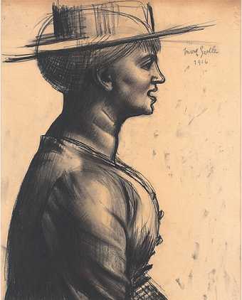 Mark Gertler, The Straw Hat: Study for Merry-Go-Round, 1916, charcoal on paper, 52.1 x 34.3 cm – private collection, courtesy Piano Nobile, Robert Travers (Works of Art) Ltd
