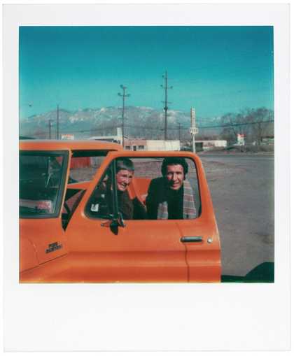 Agnes Martin and Arne Glimcher with her new truck in Galisteo, New Mexico, 5 March 1979