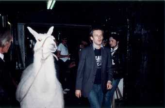 Martin Kippenberger with llama at the closing party of S O 36 music club in Berlin  30 June 1980 