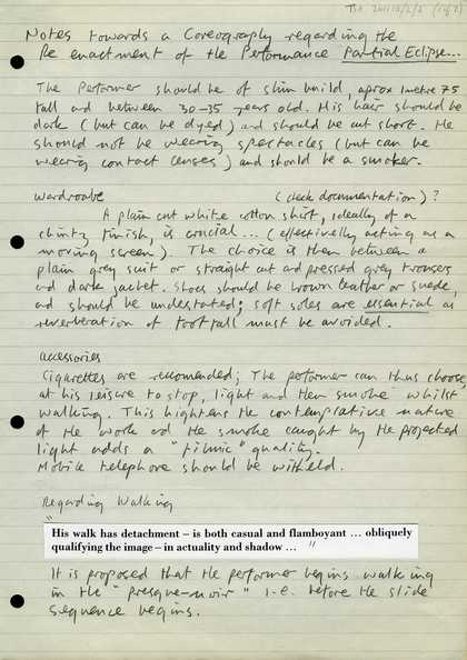 Marc Camille Chaimowicz, ‘Notes towards a coreography [sic] regarding the re-enactment of the Performance Partial Eclipse’