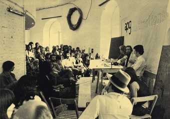 Meeting of Artists Placement Group led by John Latham and Joseph Beuys at documenta six Kassel 1977