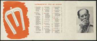 Menu, seating plan and guest list designed by László Moholy-Nagy for the Walter Gropius Dinner at the Trocadero, London, 9 March 1937
