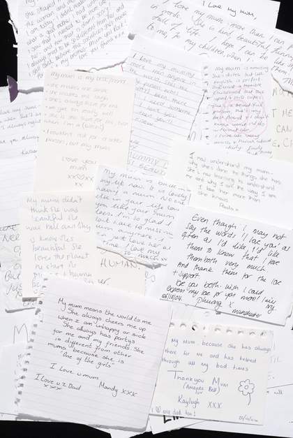 Messages left by visitors to Yoko Ono's My Mummy Was Beautiful at Tate Liverpool, 2004