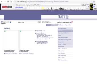 Screenshot of the Web Archive view of the Net Art section of the Tate website