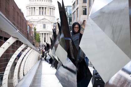 Marlon Griffith No Black in the Union Jack 2014. As part of BMW Tate Live: Up Hill Down Hall-An Indoor Carnival, Tate Modern Photograph © Tate, 2014 (Photographer: Oliver Cowling)