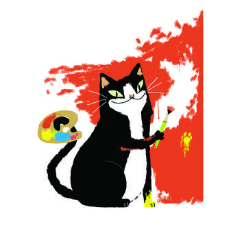 An illustration of a cat sat with a paintbrush.