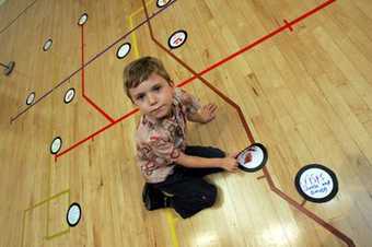 Child with mind map on floor